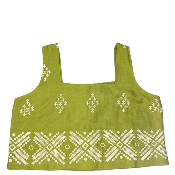 Calypso St. Barth Tops - NWT Medium Linen Calypso St. Barth Green Embroidered Crop Tank Resortwear Summer